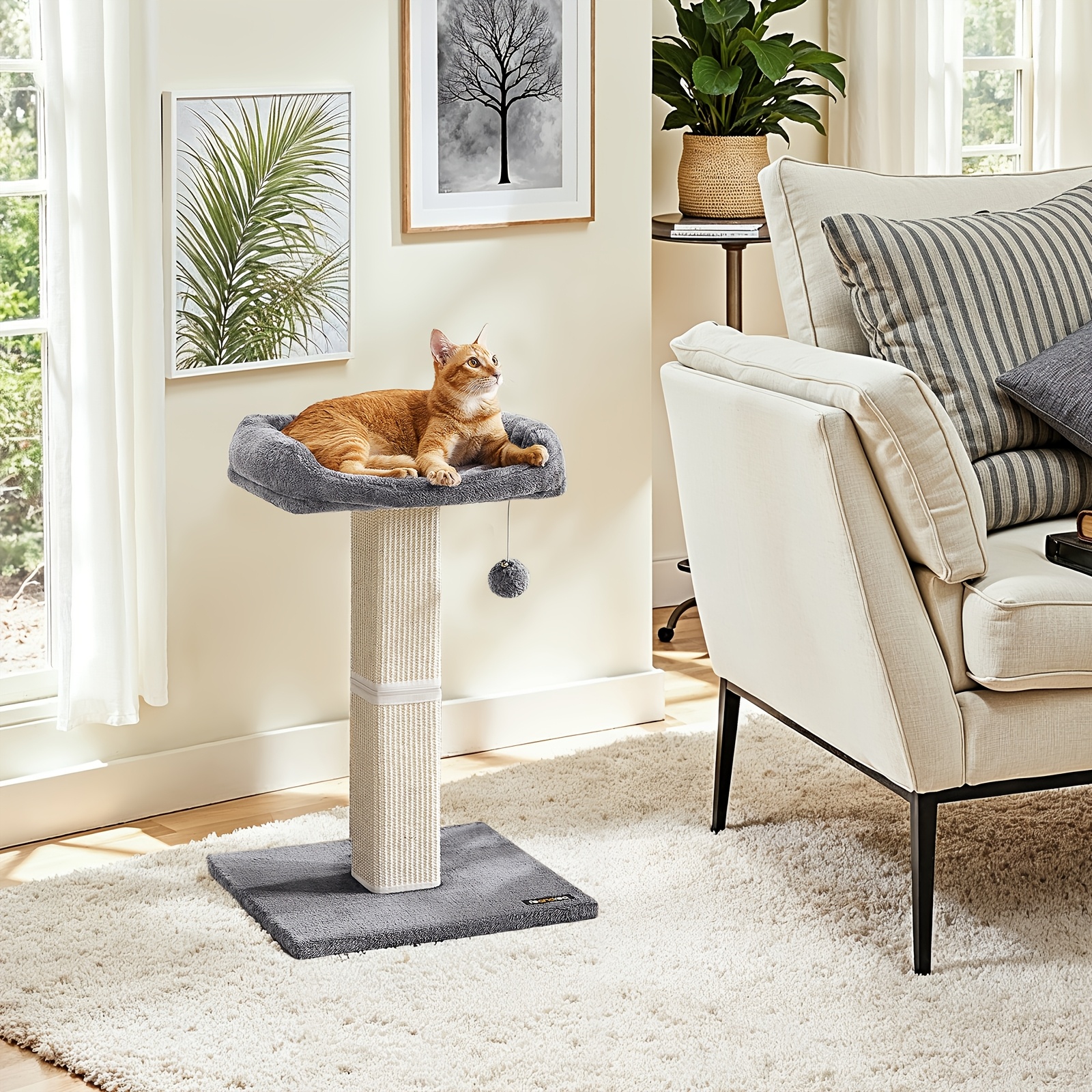 TEMU Rascador para gatos con rascador de sisal y plataforma de felpa - Árbol para gatos de varios niveles para gatos, base, pompón, - Panel de sisal