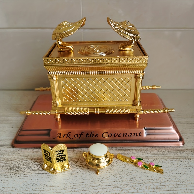 

Gold Plated Ark Of The With Ten , Rod & - Handcrafted Decorative Figurine Trinket Box