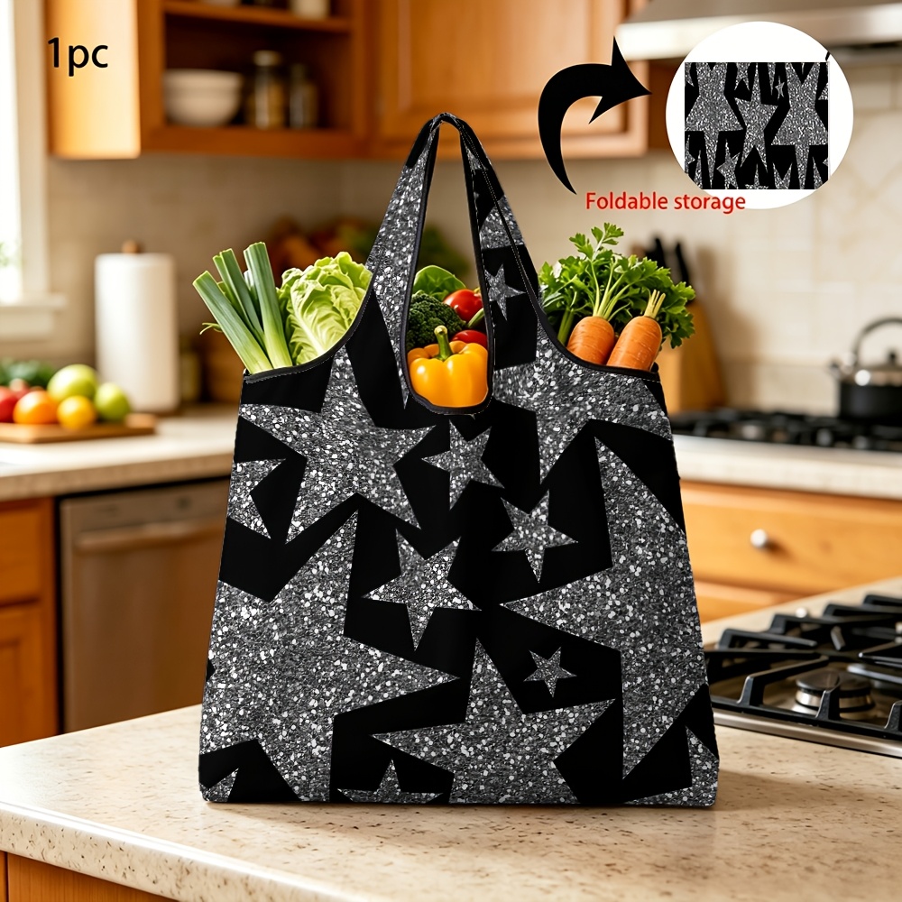 TEMU 1pc Reusable Portable Shopping Bag With Pattern Foldable Grocery Storage Tote