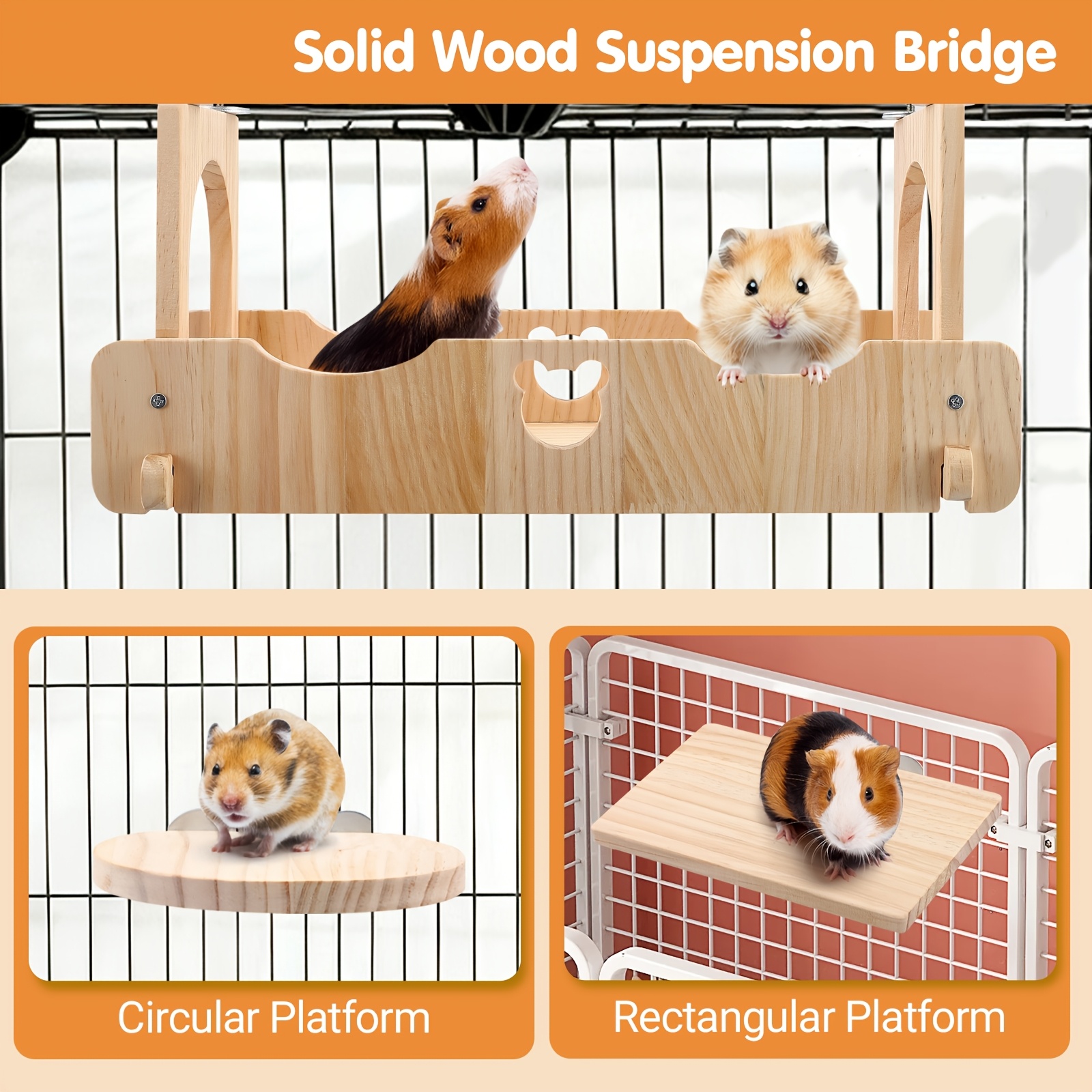 Wooden Hamster Platform Hammock Set with Suspension Bridge
