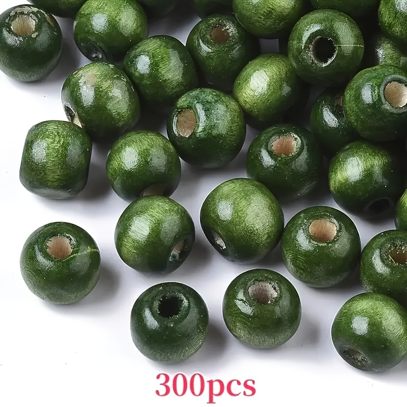 300pcs Dark Green Wood Beads, 10x9mm Round, With M Hole, For Jewelry Making, Necklace Beads | Uniform Shape Beads | Wood Beads, Bead Assortments
