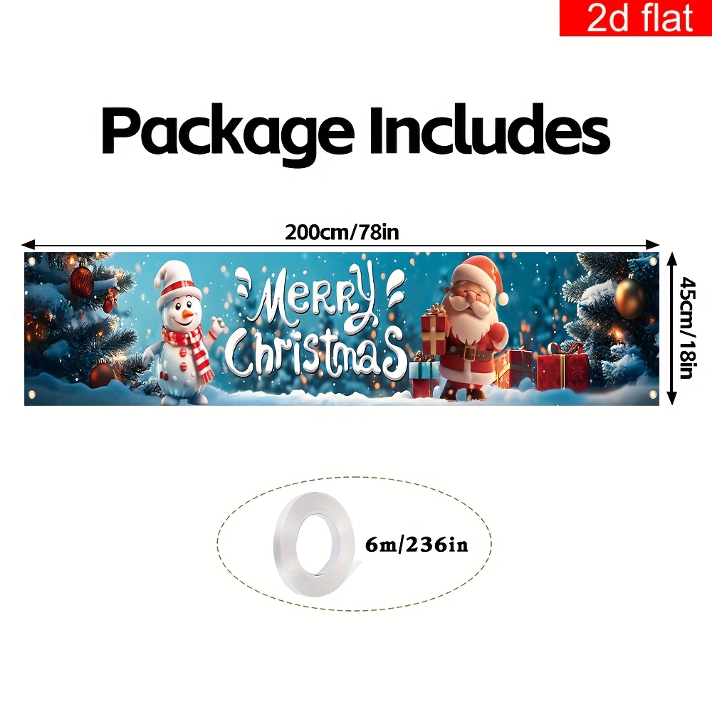 Image of 2d Flat Banner, 1pcs, Merry Christmas Yard Sign Banner, Polyester, Snow Scene Snowman Santa Claus Pattern, Suitable For New Year Holiday Decorations Garden Outdoor Photo Booth Background