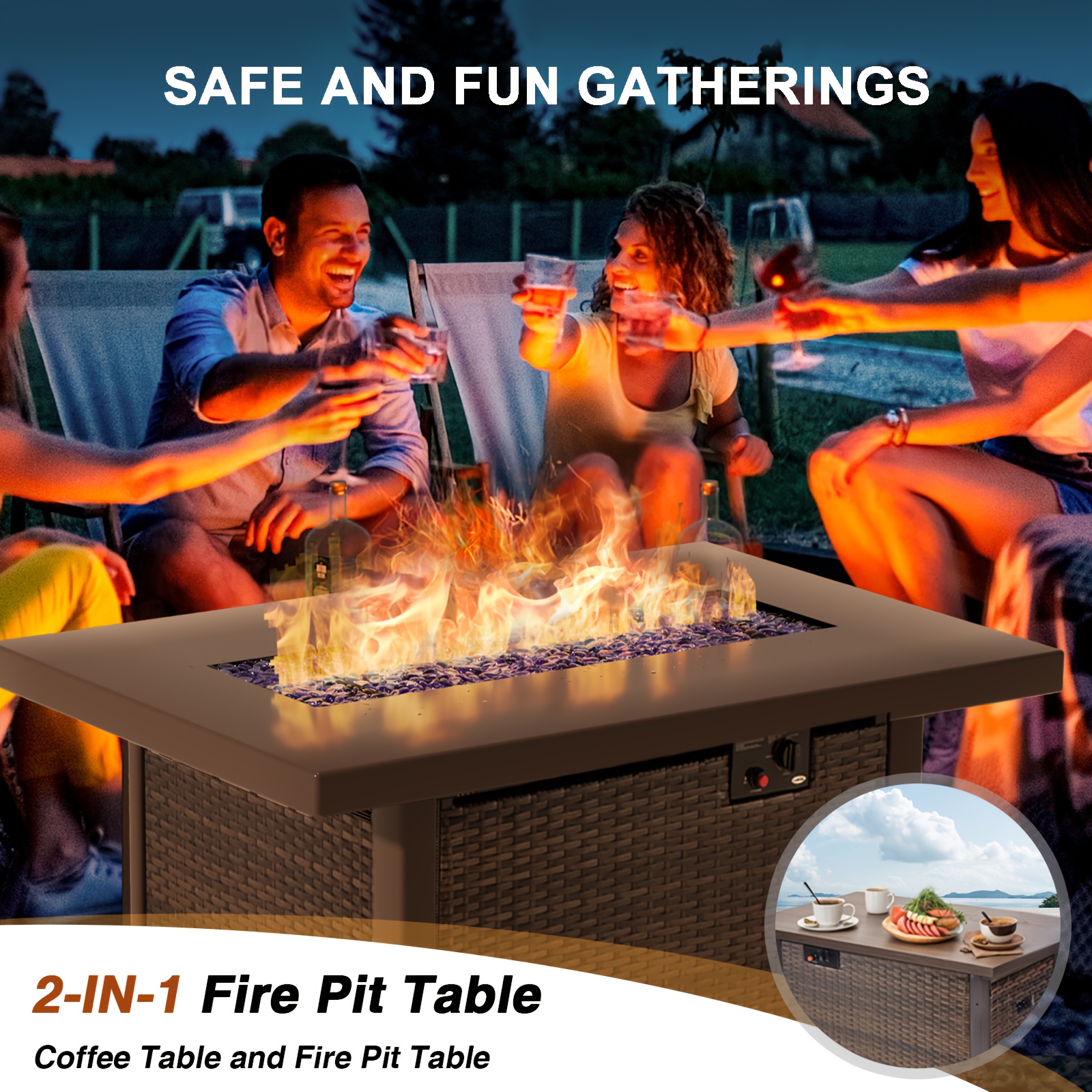 outdoor patio furniture set with fire pit table 13pcs outdoor furniture set patio sectional sofa w 42in propane fire pit pe wicker rattan patio conversation sets Product details 2