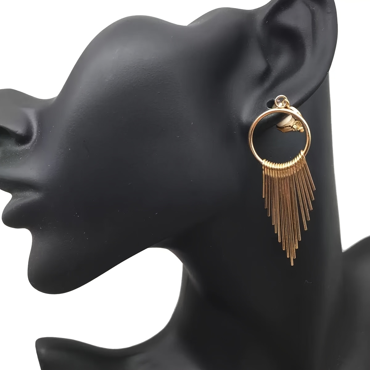 Geometric Exaggerated Patchwork Tassel Ear Clip, No Piercing