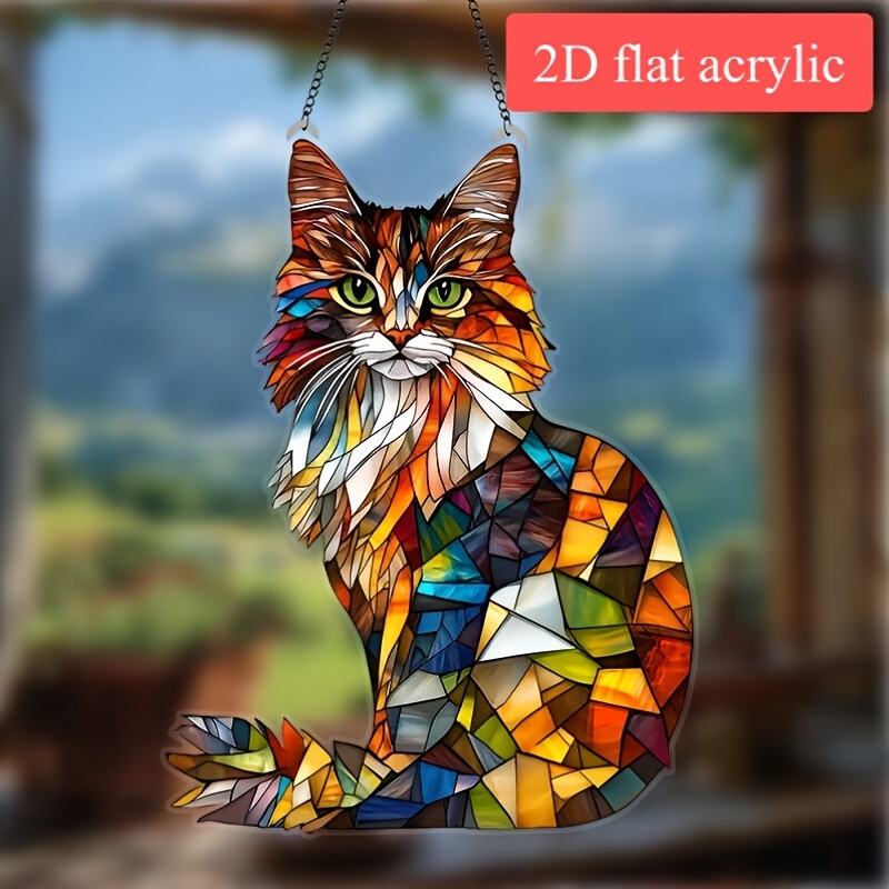 

1pc 2d Flat Birthday Gift Acrylic Cat Sun (6.2 Inches X 8 Inches), Animal Theme Dyed Wall Hanger For Farmhouse Kitchen Garden Decoration, Creative Gift For