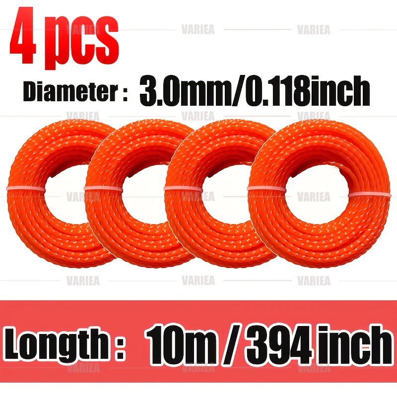 E-shop VARIEA-4-Pack Langlebige Twist Grasschneidfaden, 2,4/2,7/3,0/3,5 mm Durchmesser, Länge 394 Zoll, Hohe Schnittleistung lange Betriebsdauer für
