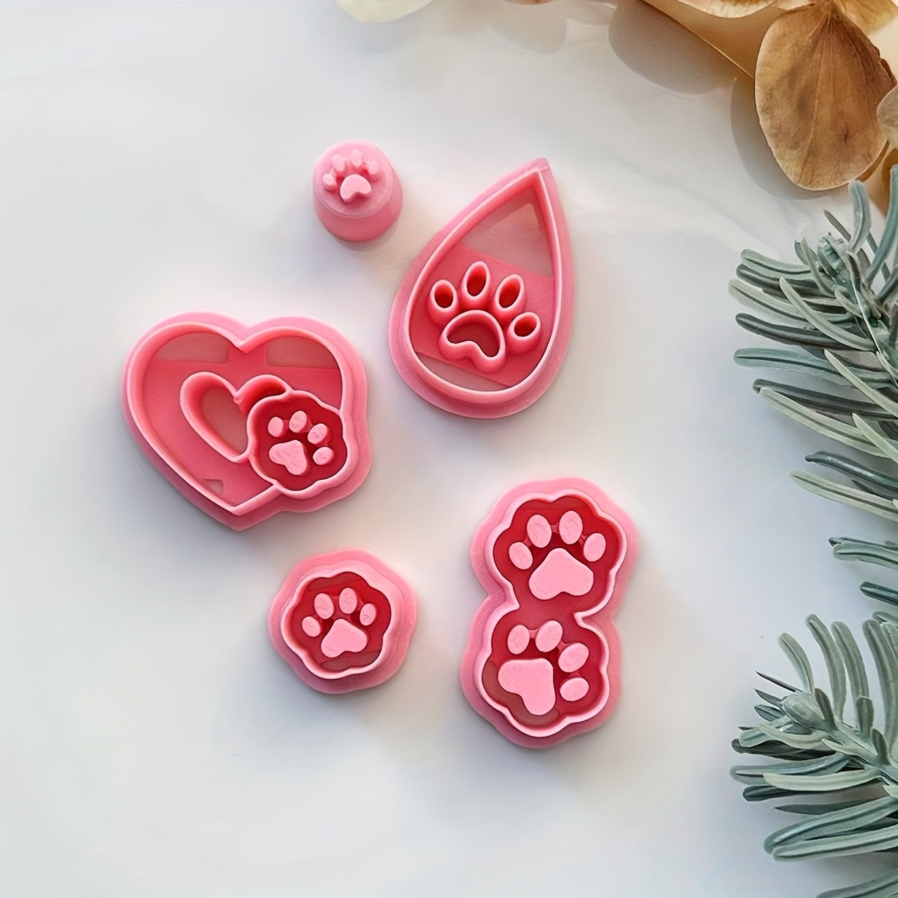 TEMU 5pcs Cat And Dog Claw Print Soft Ceramic Mold Soft Cute Claw Graphic Jewelry Soft Ceramic Cutting Mold, Clay Mold