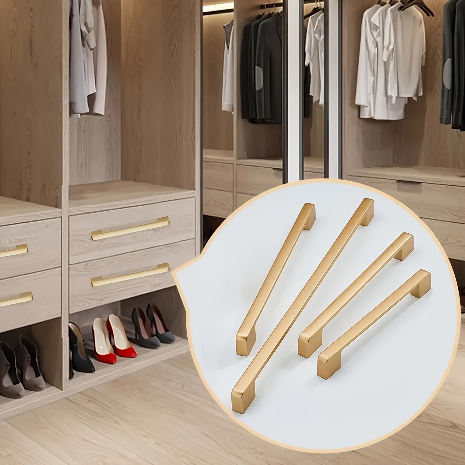 

Matte Golden Cabinet Handles 2pcs - Solid Aluminum Alloy Kitchen Cupboard Pulls, Drawer Knobs With Screws, Polished Metal Furniture Hardware For Dresser & Cabinets