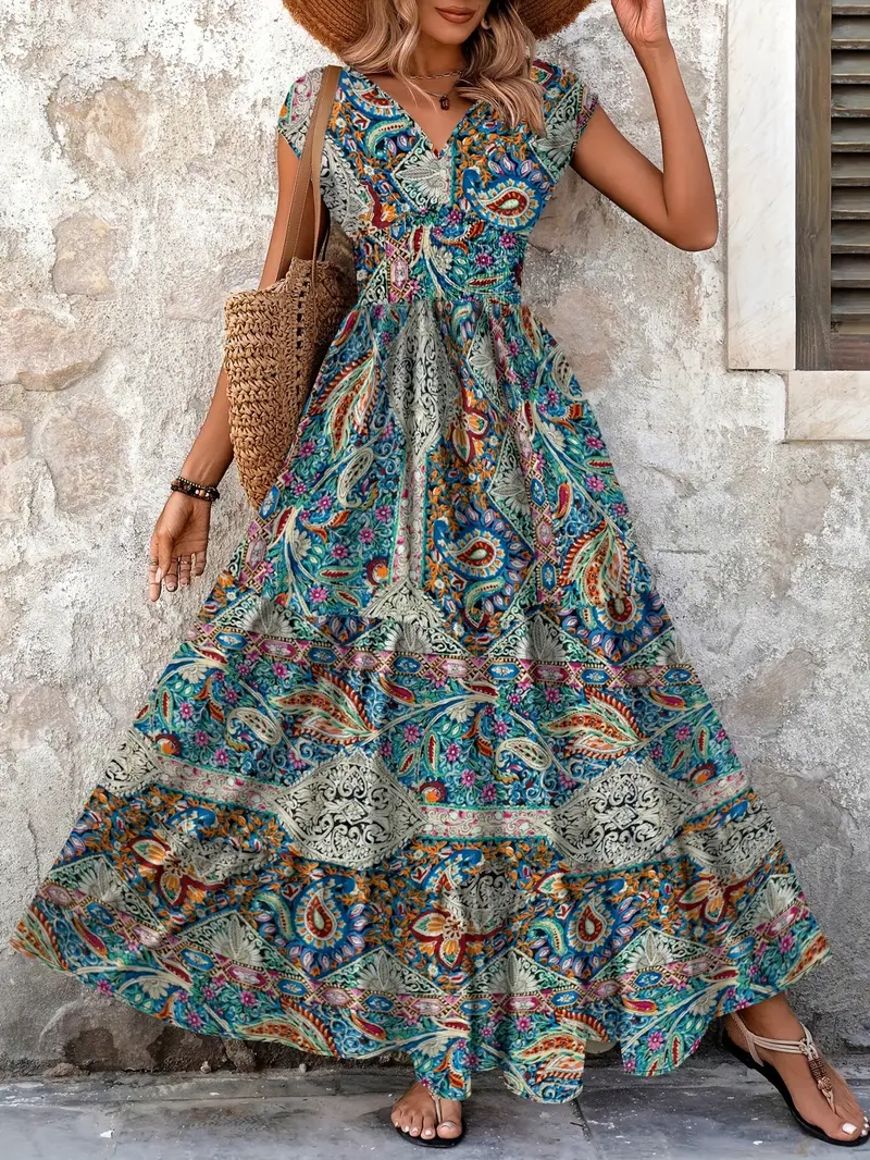 dp022037 womens paisley print v neck batwing sleeve maxi - Temu Pakistan dp022037 womens paisley print v neck batwing sleeve maxi - Temu Pakistan