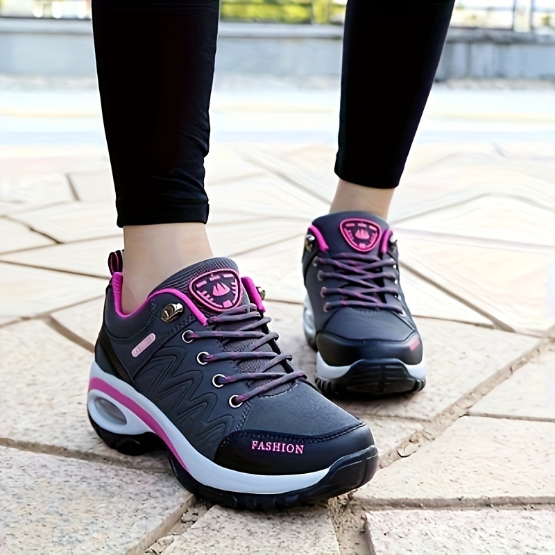 zapatillas de senderismo bajas para mujer | bordadas, para    , con cordones, punta redonda, parte superior y   de microfibra, entrenadores casuales para caminar y correr 6