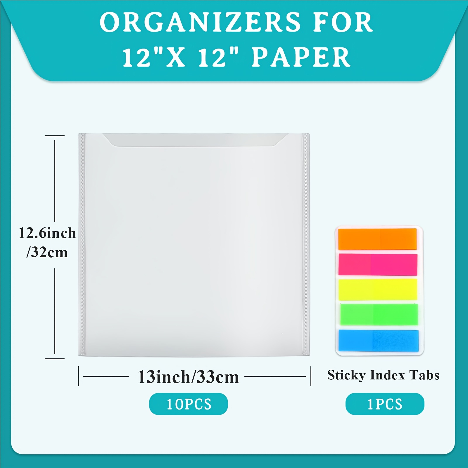 E-shop -Papier-Aufbewahrungsorganizer, mit farbigen Klebe-Indexlaschen, 12 x 12 Zoll klare -Papier-Aufbewahrungsbox für -Papier, Karton, Vinylpapier