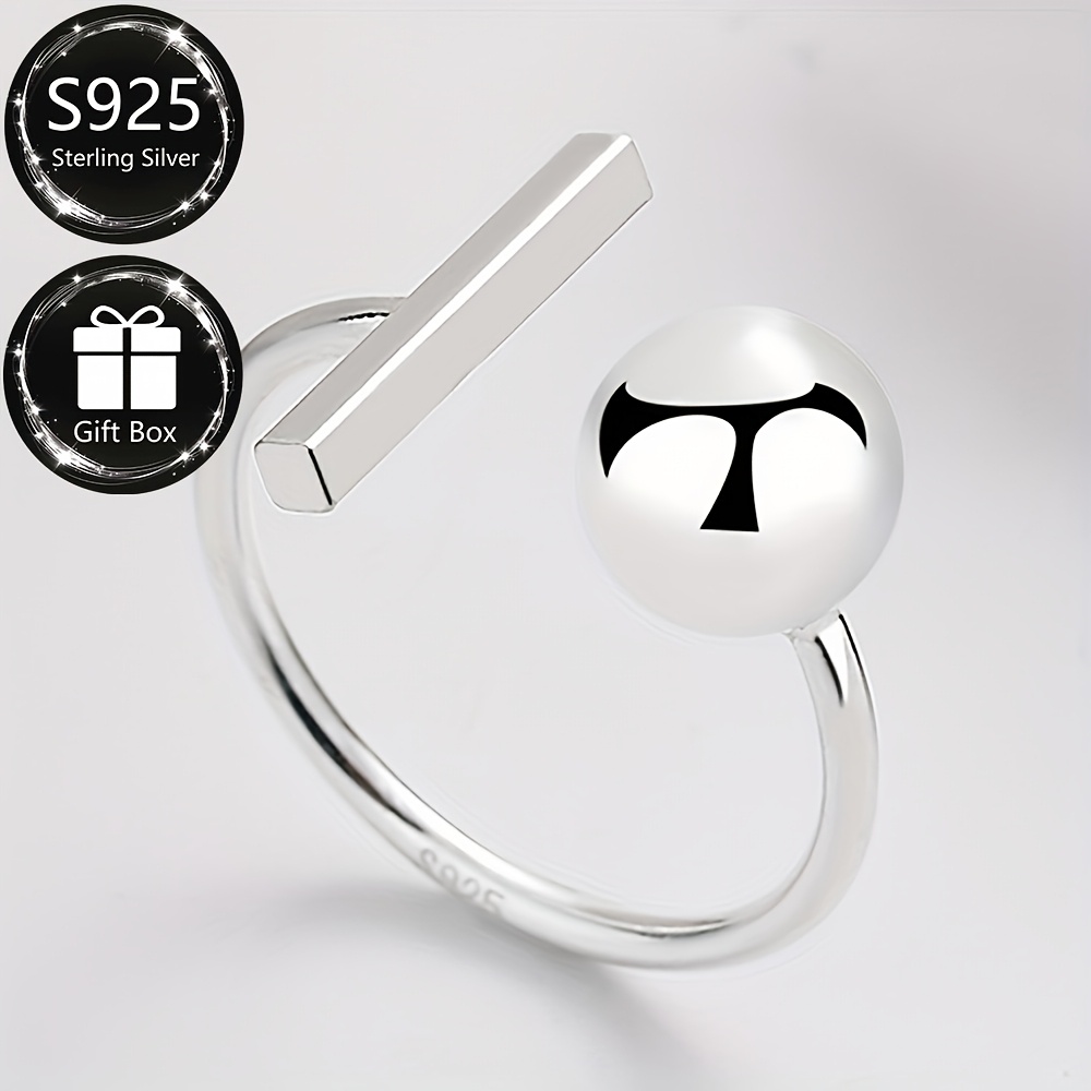 

1pc Bague Ouverte Ajustable en Argent Pur S925 avec Boule Géométrique Irrégulière, Design Simple, Bague Multifonction Anti-Allergie, Env. 2.2G