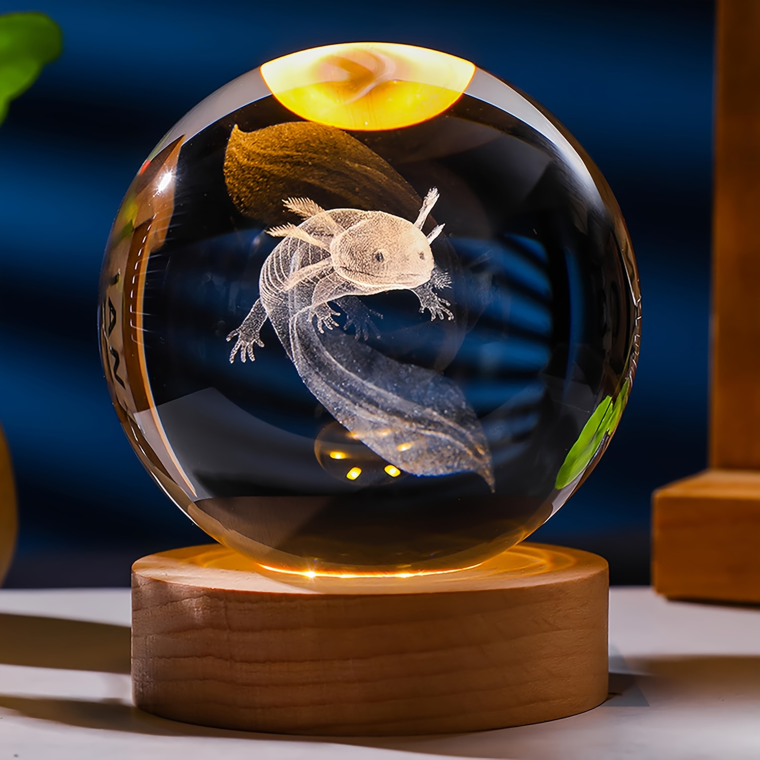 

3d Axolotl Crystal Ball Night Light - Usb Powered, Desk Decor & Unique Gift Idea