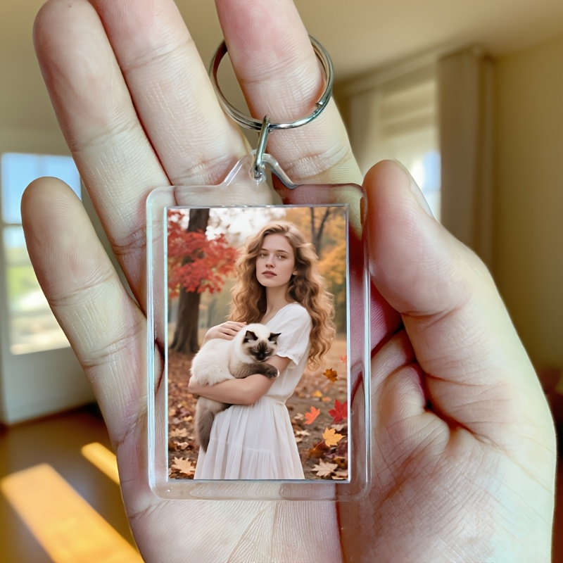 TEMU 1 pz, Portachiavi Rettangolare Personalizzato in Acrilico, Foto di Animale , Foto Polaroid di , Portachiavi di Laurea Rettangolare con Foto