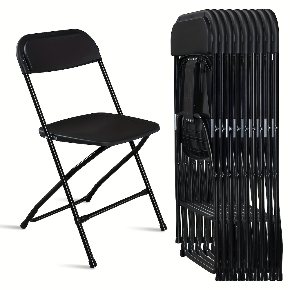 TEMU 4pcs\10pcs Black Plastic Folding Chair, Indoor Outdoor Portable Stackable Commercial Seat With Steel Capacity For Outdoor Events Office Wedding Party Picnic Kitchen Dining