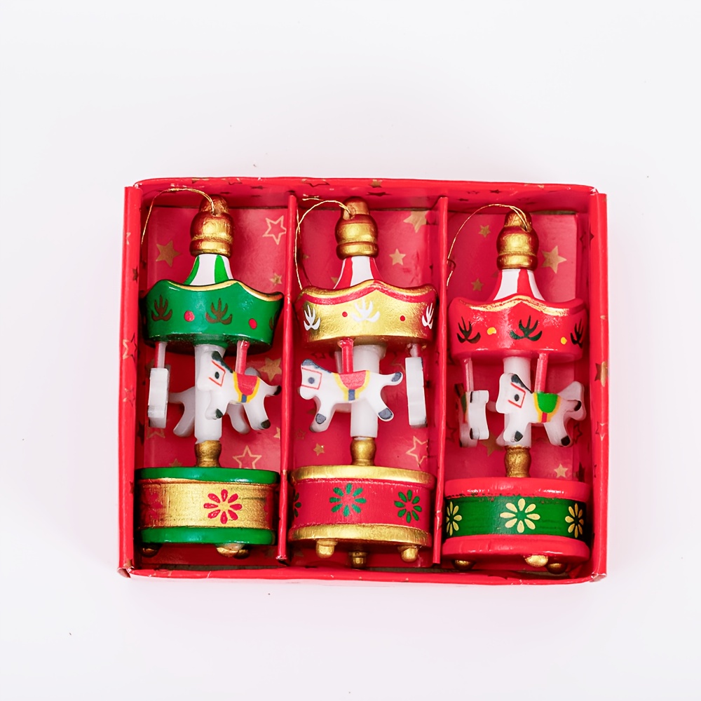 TEMU European-style Gazebo Horse Ornament, Adorable Carousel Ornament, Mini Carousel Christmas Decoration, Festive Atmosphere Scene Christmas Tree