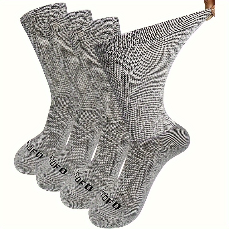 

4 Pairs Unisex Diabetic Socks, Comfortable Stretch Knit Mid Calf Socks, Unisex Breathable Polyester Cotton Spandex , Ideal Gift For Seniors