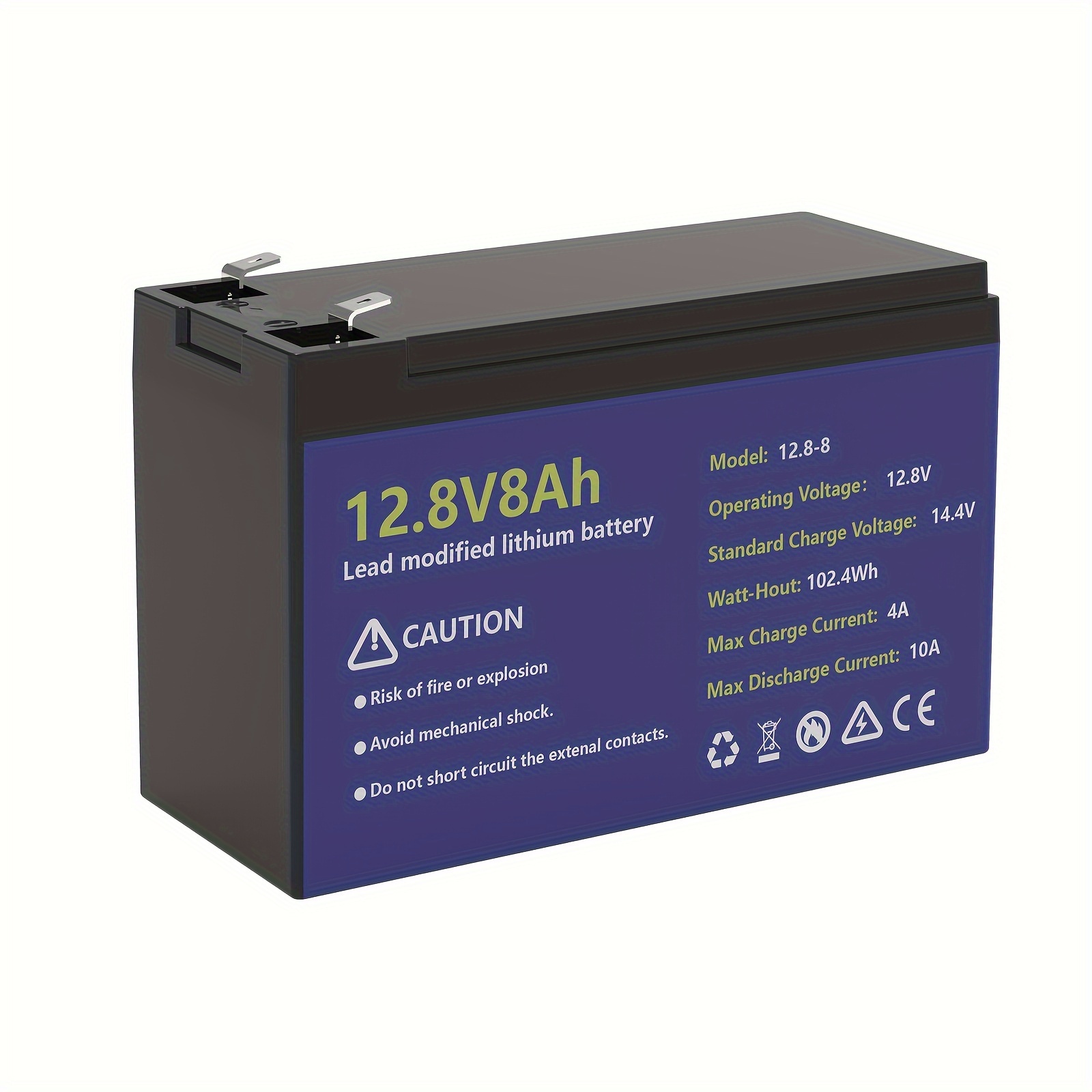 

12v 8ah Rechargeable Lifepo4 Lithium Iron Phosphate Battery With 4000+ Times Deep Cycles And Bms Protection For Fish Finder, Power Wheels, Scooter, Light