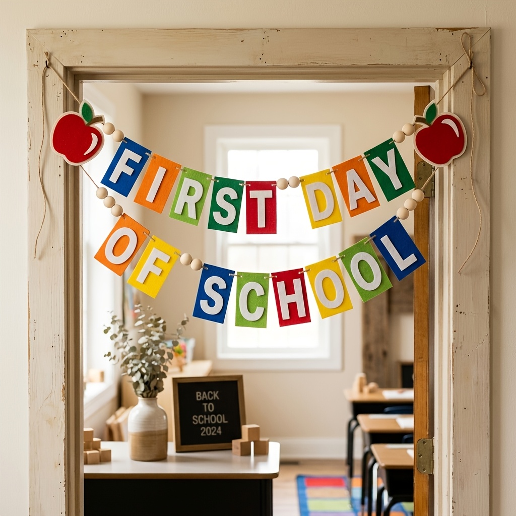 diy hand assembled first day of school banner first day of school decoration banner colorful letters hand made double layer felt decoration back to school banner back to school decoration