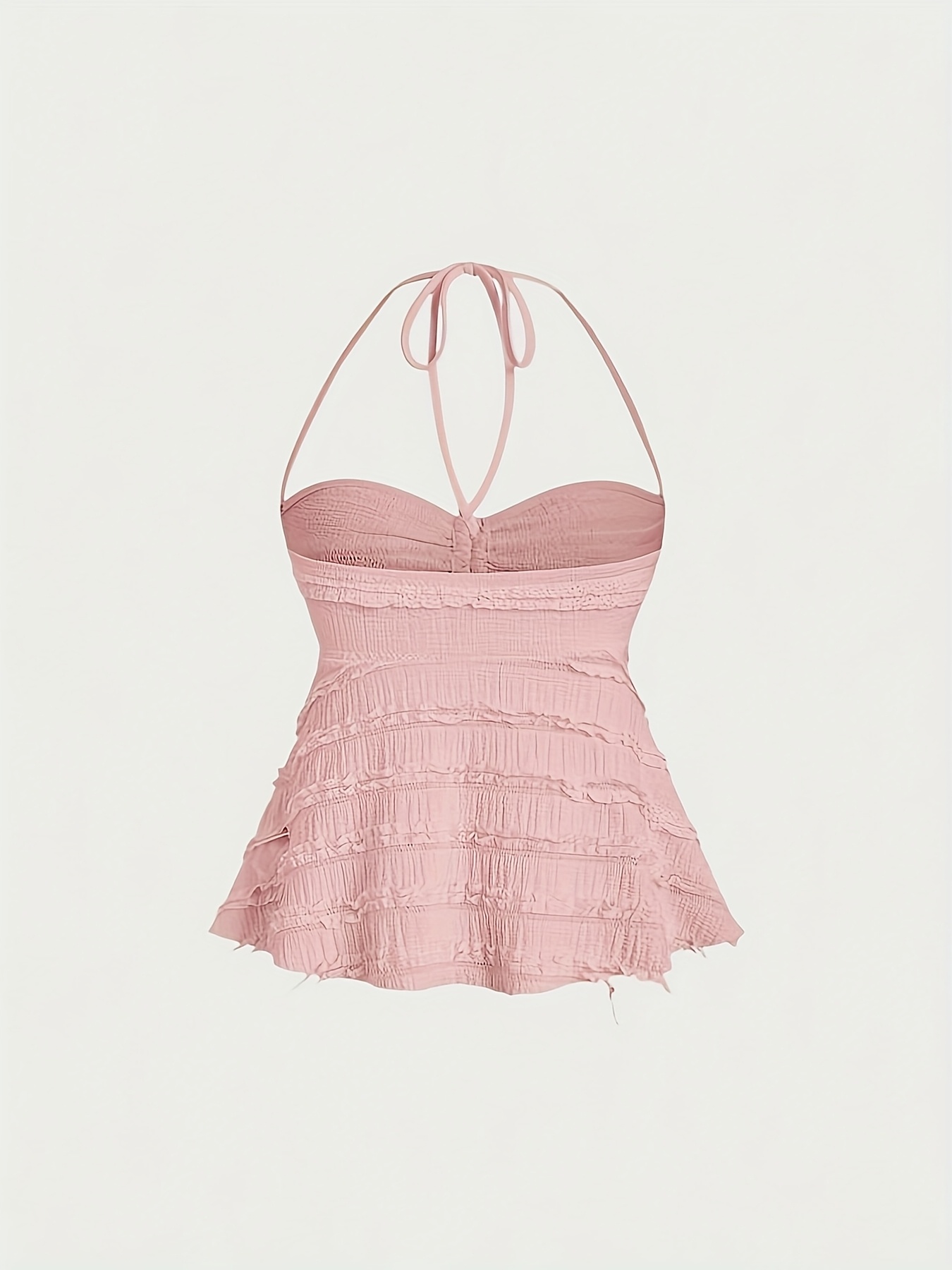 Nianian Select Y2K Off-Shoulder Halter Neck Tank Top - Solid Color Ruffled Bow Detail, Machine Washable Lightweight All-Season Women's Sexy Backless Top