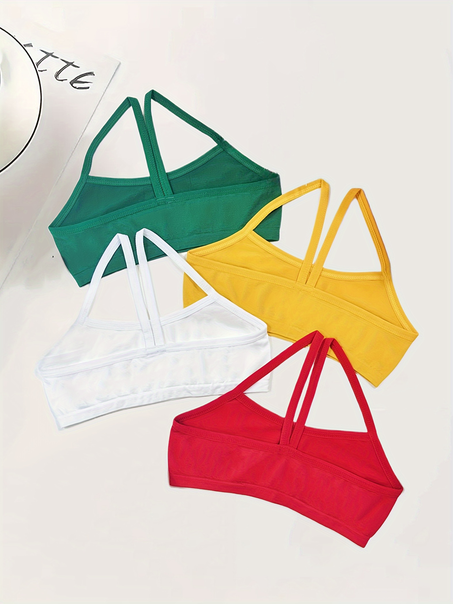 Holiday Style 4pcs Girls Training Bras Stretchy Sports Bralette Sleeveless  Crops Tank Tops Underwears For 6-14 Years Old Kids