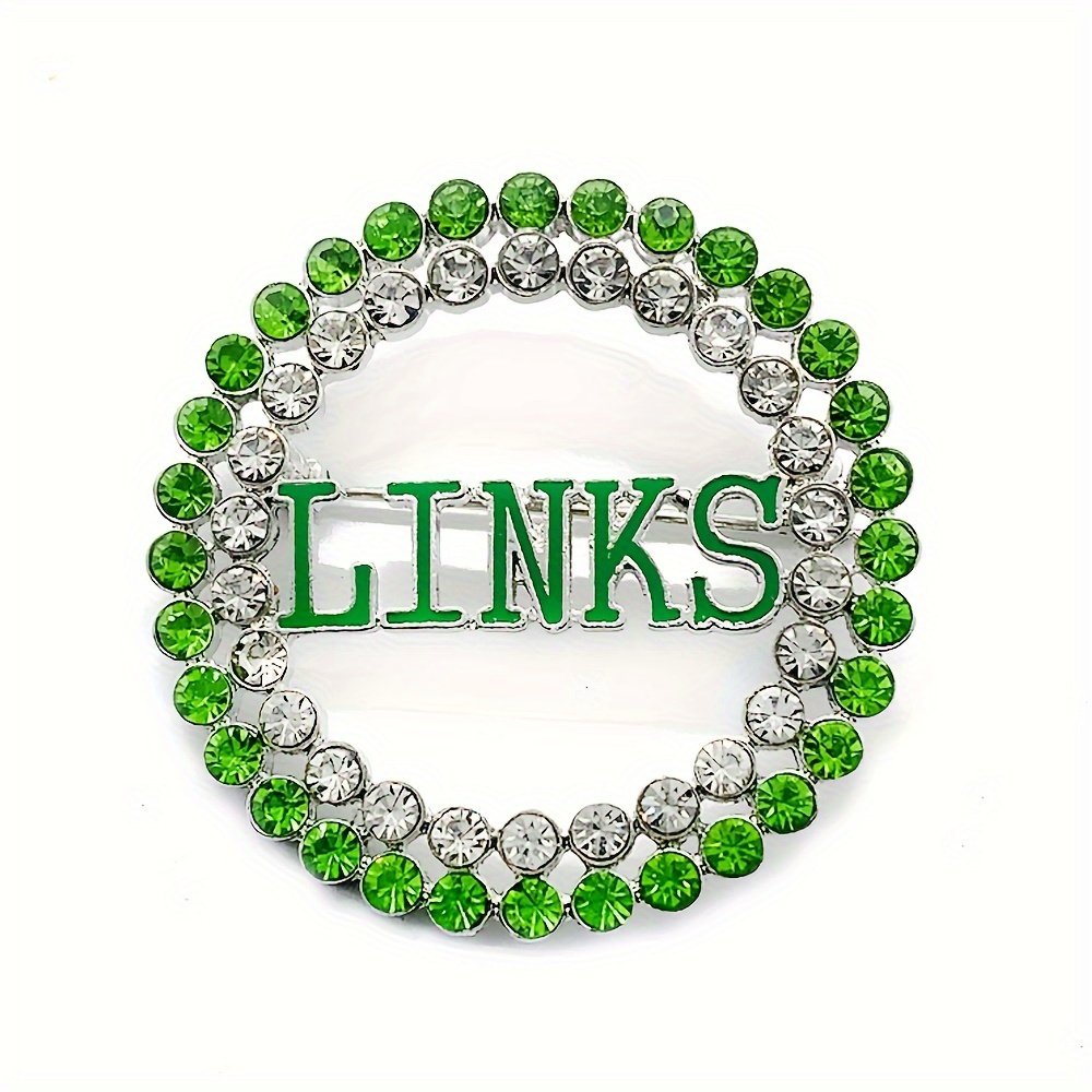 TEMU Beautiful Sorority Women Jewelry Green Letter Links Metal Round Brooch Pin Man