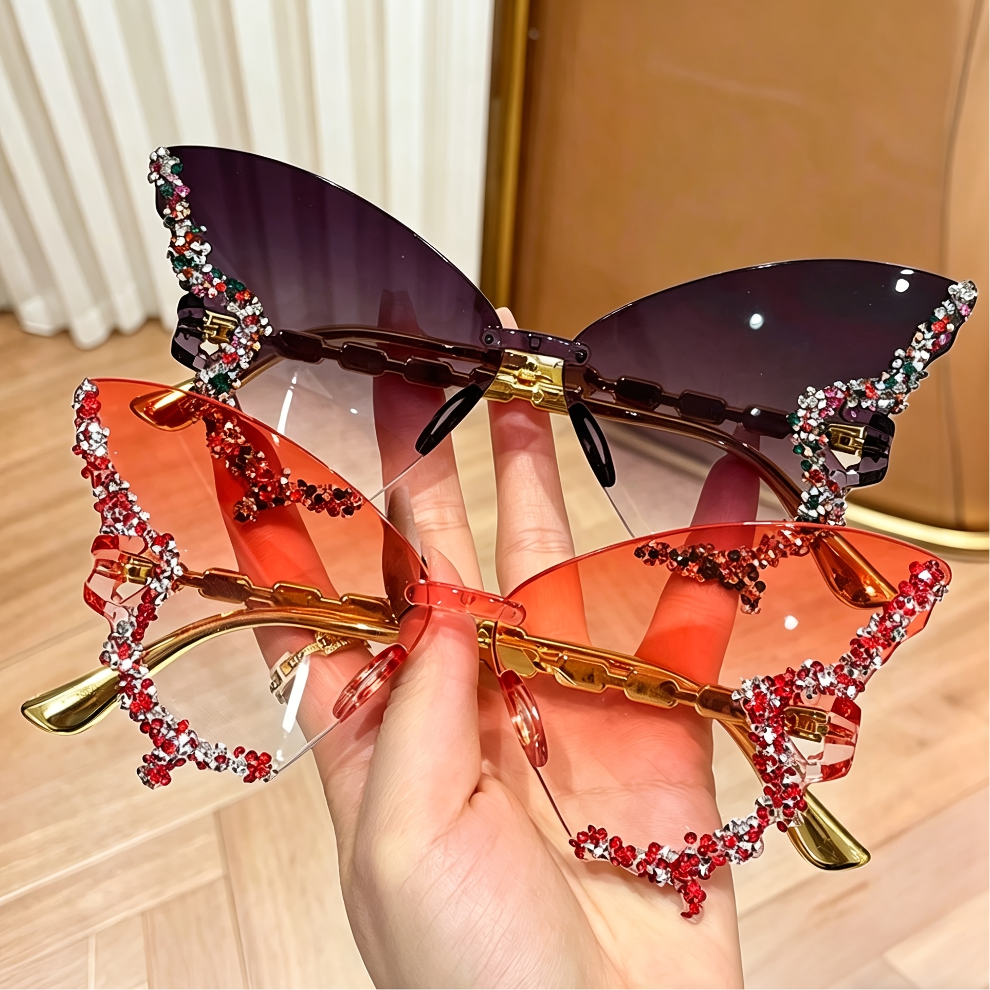 TEMU 2026 Luxury Diamond-studded Glasses, Face- Frameless Glasses, Suitable For Party Gifting And Fashionable Wear