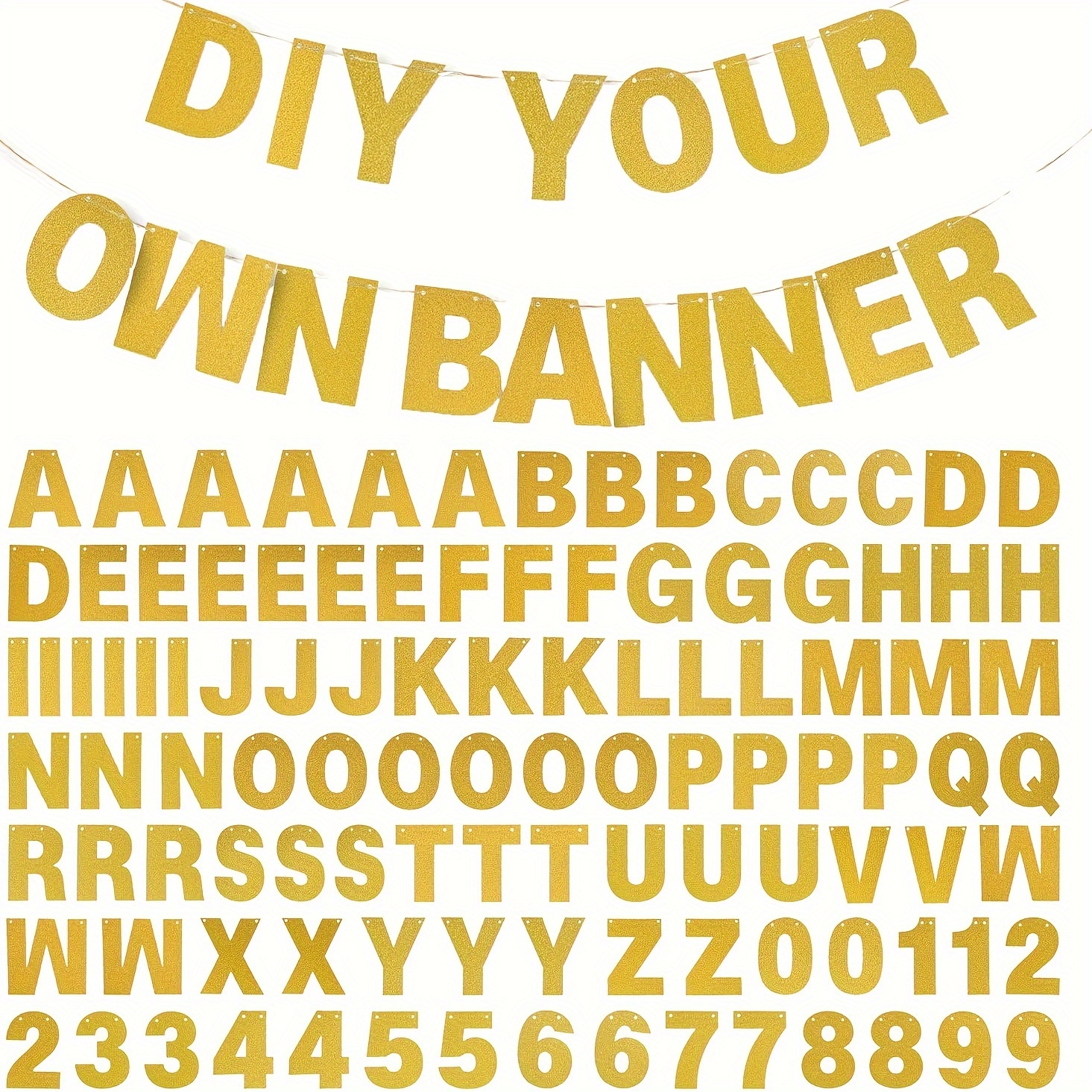 

A Diy Letter Banner Kit With 110pcs, Including 107 Letters And Numbers, 1 String, And 2 Pins For Decorating Birthday Parties And Baby Showers (golden Color).