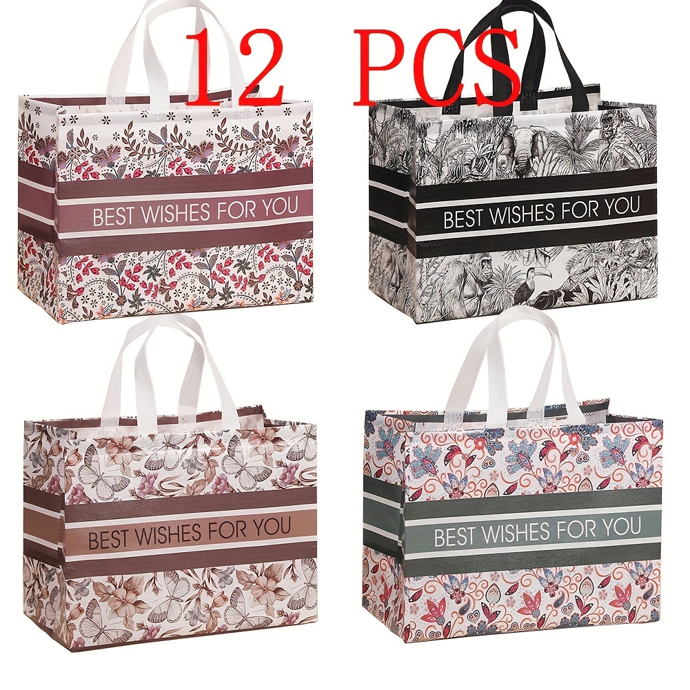 Image of 12pcs For You Thank You Gift Bags With Handles Bulk Reusable Bag Non Woven Foldable Bag For Graduation Wedding Bridesmaid Gifts, Christmas, Halloween