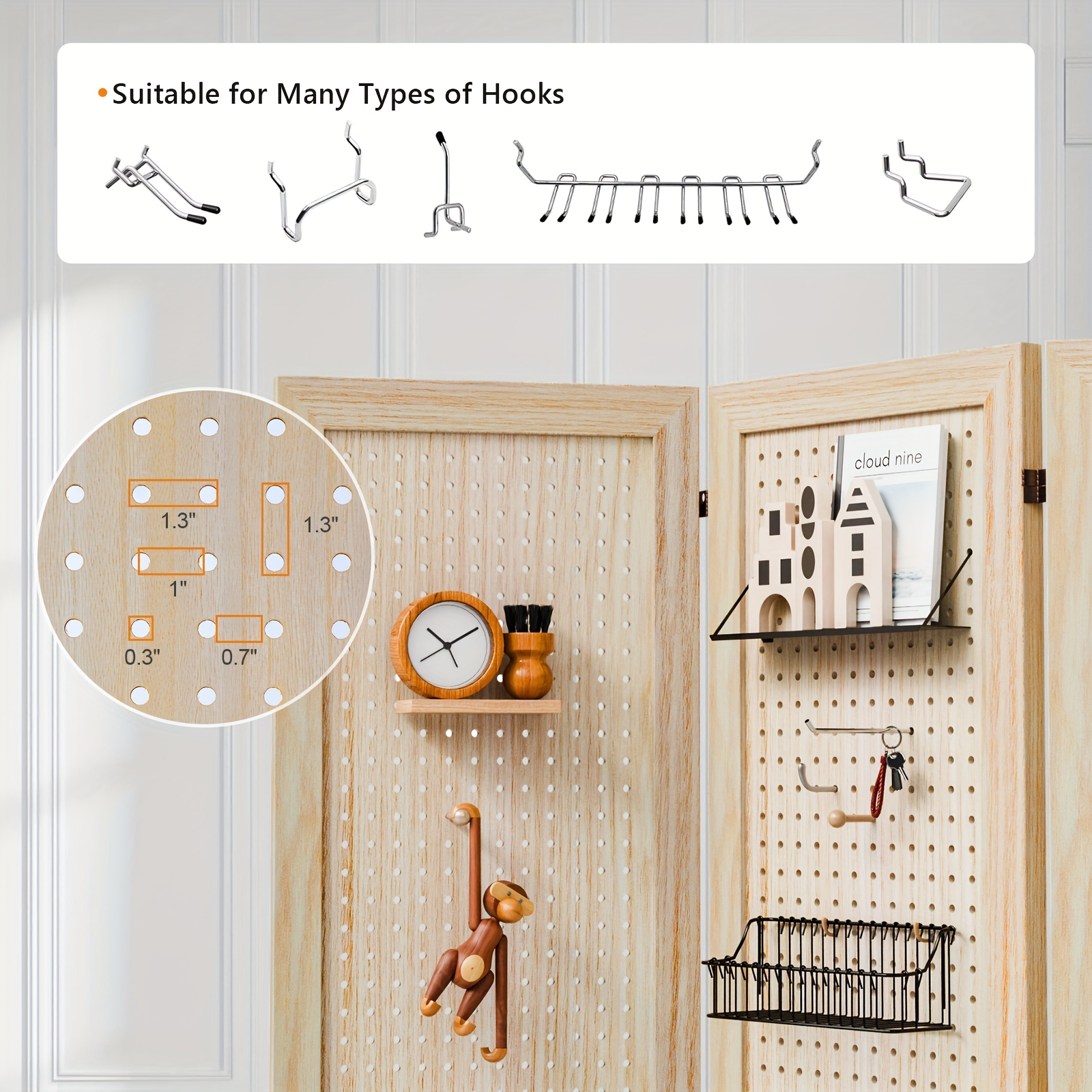 Bonnlo & MDF Freestanding Pegboard Room Divider - Folding Privacy Screen with Wood Panel Partition, Lightweight Space Separator Suitable for, Office, Events, Retail Display