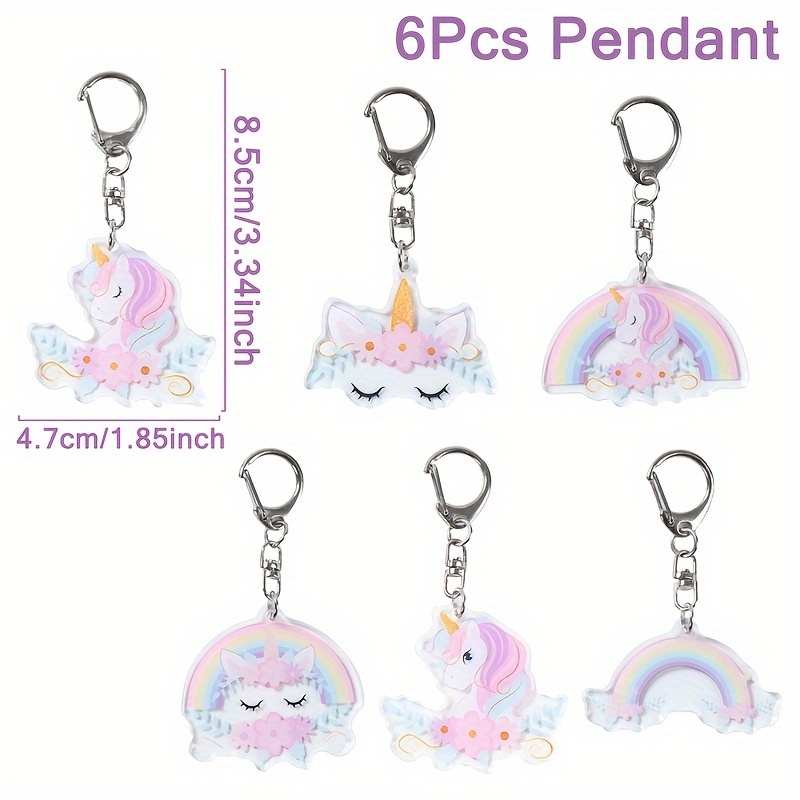 Gift For Her/him Set Of 6, Rainbow Unicorn Acrylic Keychains, Decorations For Unicorn Themed Parties, Gifts For Wedding Guests, Birthday Party Decorations, Shower Supplies, Event Keyring Packs