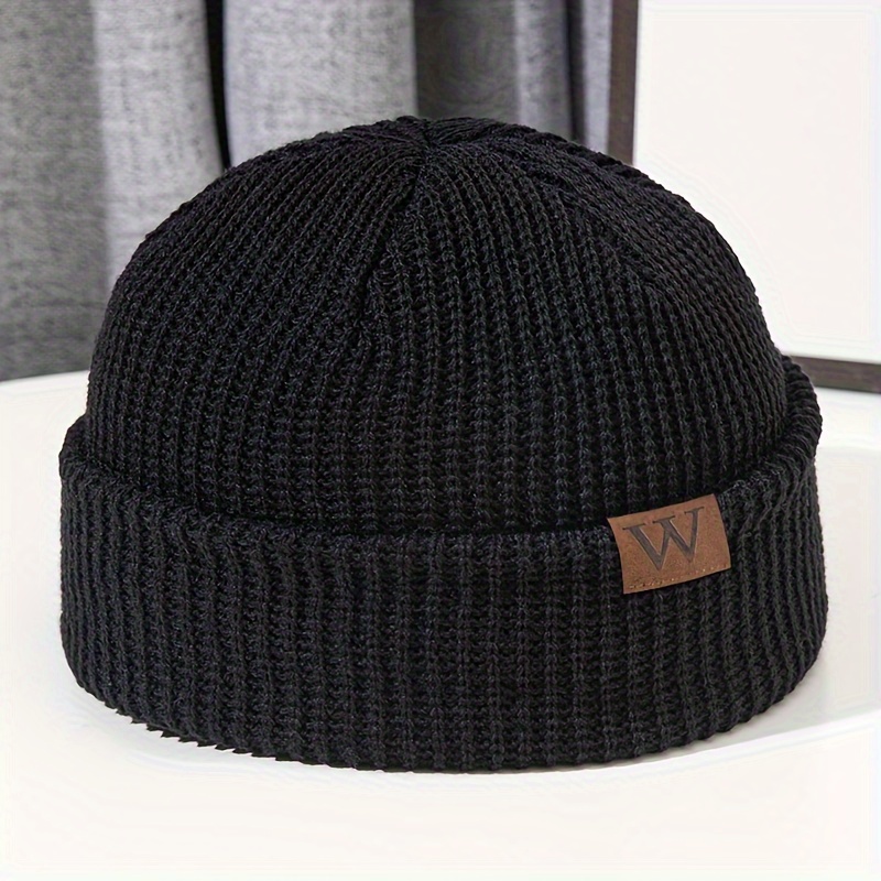 

Patch Basic Beanie Solid Color Casual Knit Hats Skull Cap Warm Cuffed Beanies For Women Men