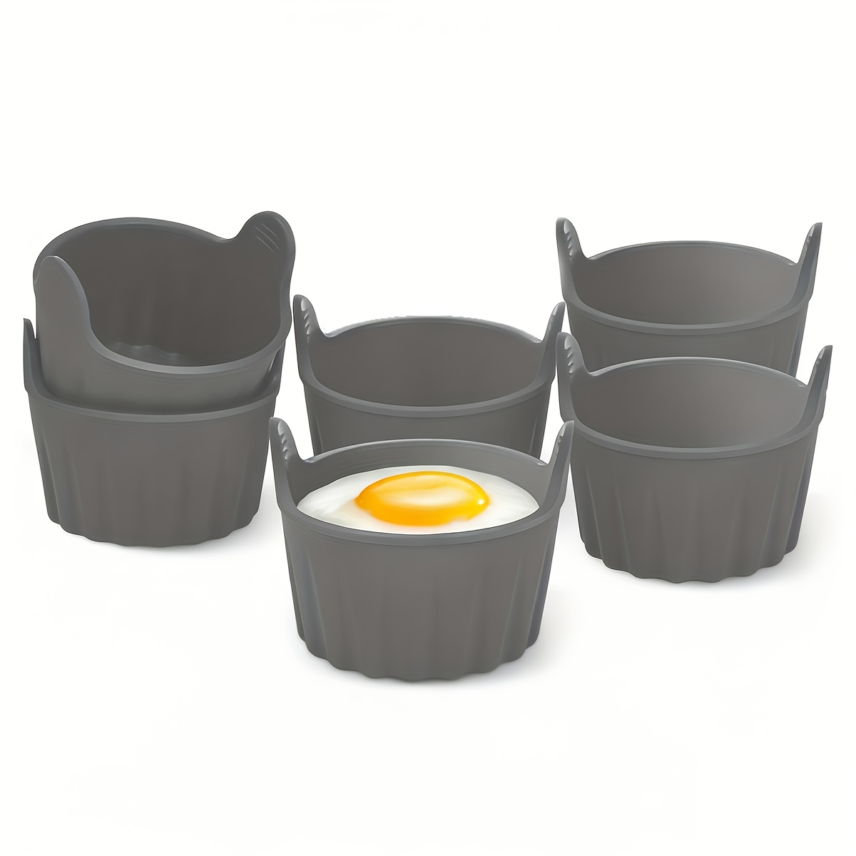 Image of 6pcs Air Fryer Baking Cups, Round Muffin And Pie Molds, Reusable, And Unmolds Easily, With A Striped Texture Design, Suitable For Cakes.