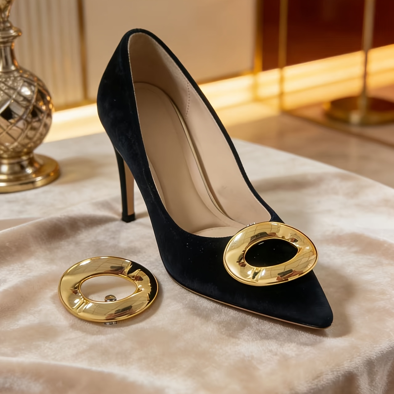 TEMU Un par de adornos asimétricos circulares planos para zapatos, para tacones altos, con diseño desmontable, estilo minimalista, y modernos, sin