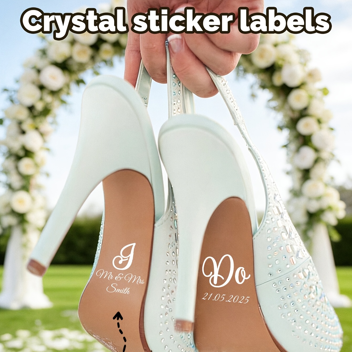 personalized wedding shoe stickers suitable for shoe soles custom text name date decals with glossy   multi language english french 3 inch 7 6cm durable labels for brides wedding gifts