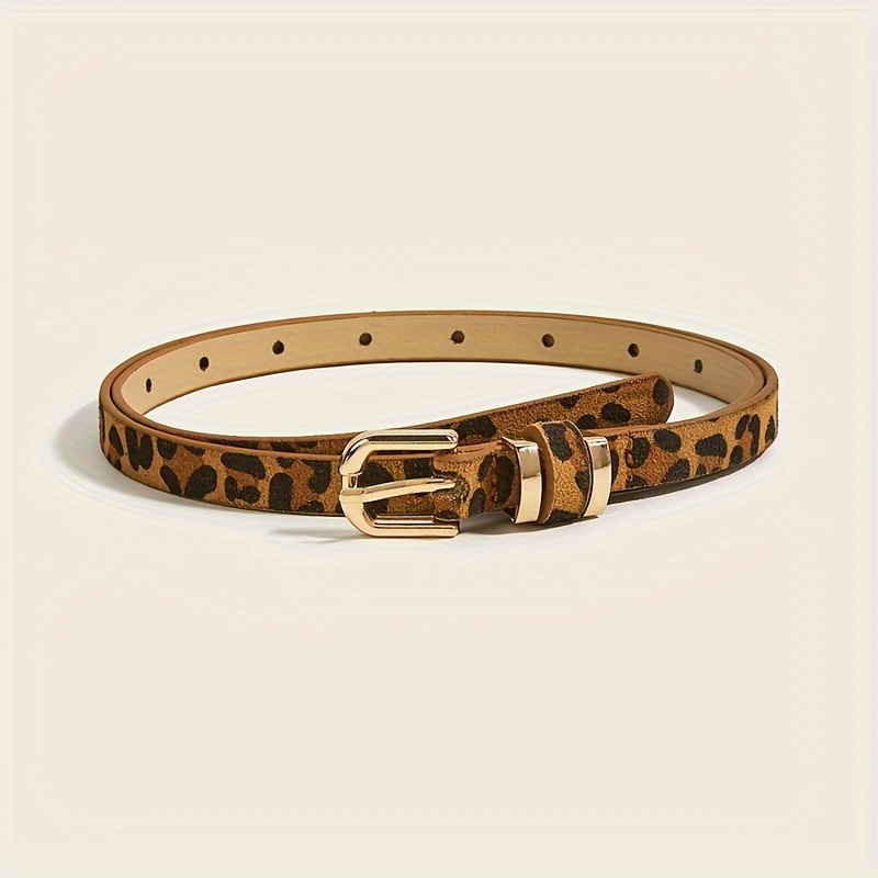 1pc Vintage Thin Belt For Women, Versatile Pin Small Waist Belt, Simple Summer Leopard Print Pants Belt