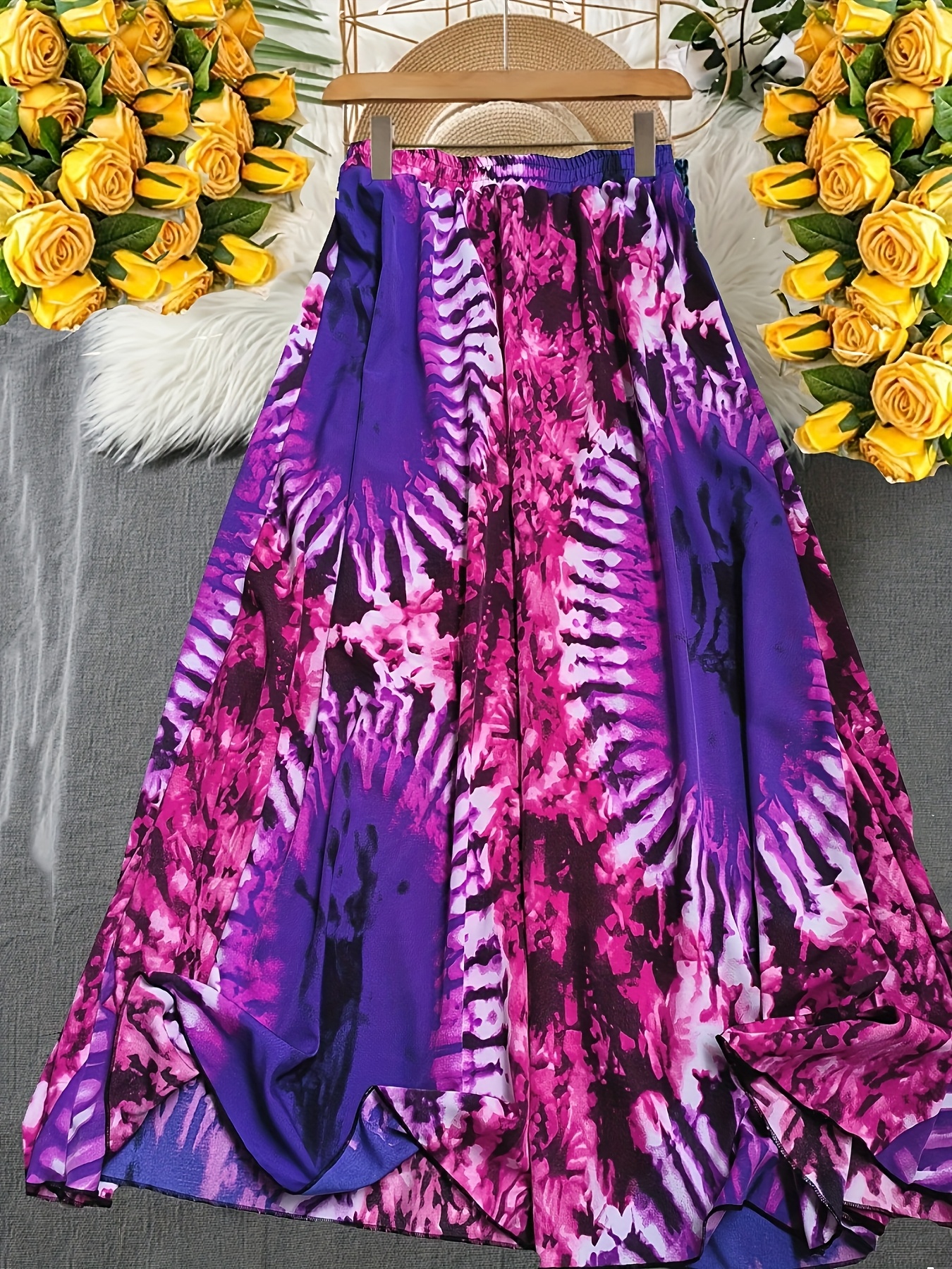 plus size plus size women's tie dye maxi skirt elastic Temu Sweden