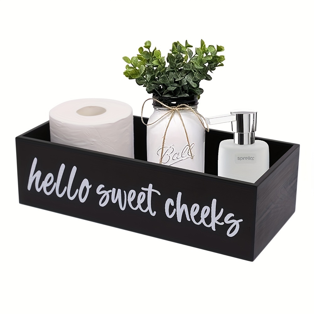 

1pc Rustic Wooden Bathroom Storage Box, "hello Sweet Cheeks" Farmhouse Style, Vintage Toilet Paper Holder, No-install Home Kitchen Organizer, Bathroom Decor