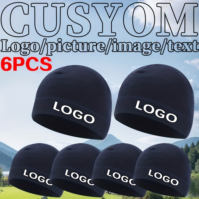TEMU 6 pièces Bonnets Chauds Personnalisés avec Logo/ - Impression Personnalisée, Casquettes Légères et Respirantes pour Hommes et Femmes, Noir avec