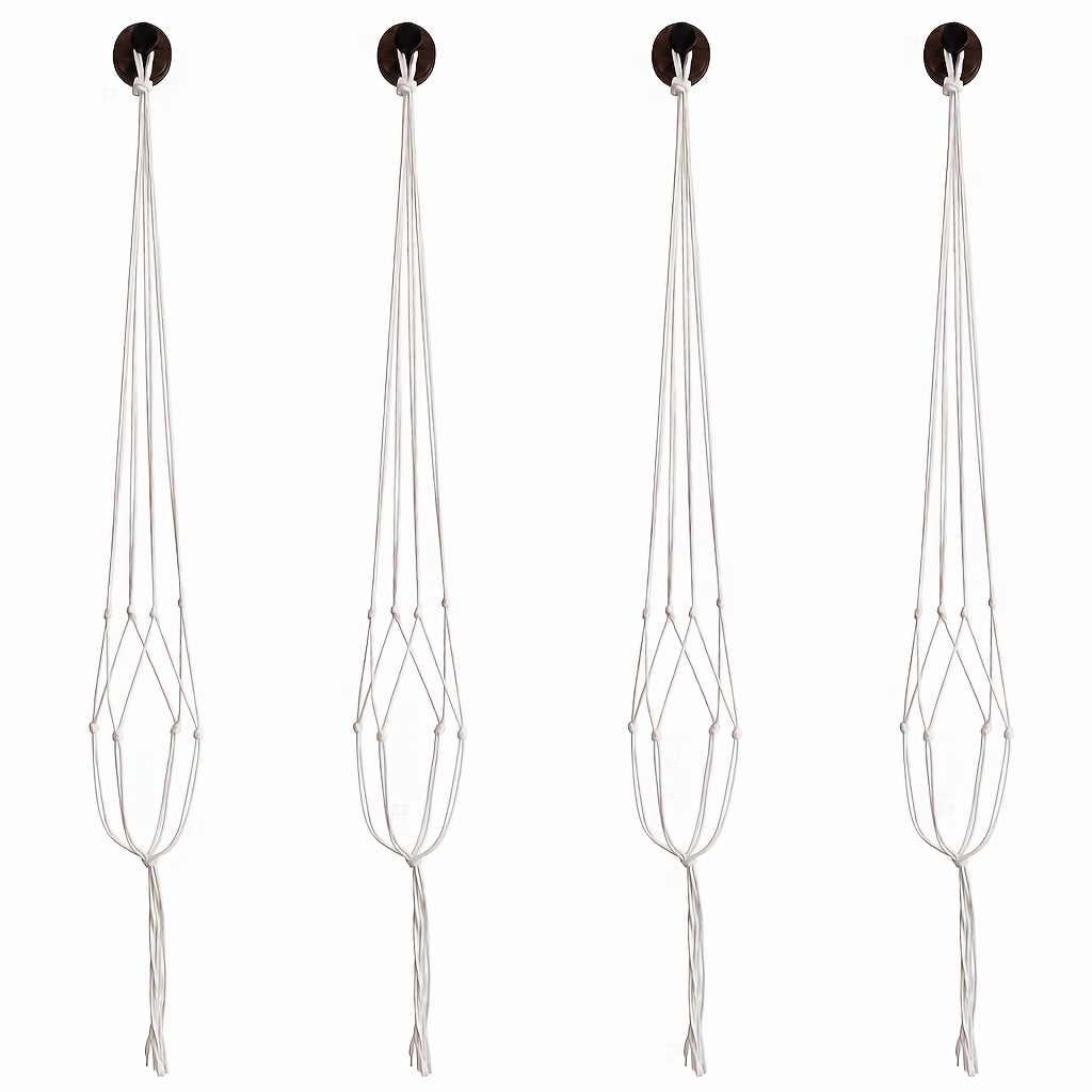 TEMU 4pcs Set White Plant Hangers, Bohemian Style Hanging Flower Pot Net, Sturdy Load-bearing Indoor/outdoor Green Plant Rope, Space-saving For