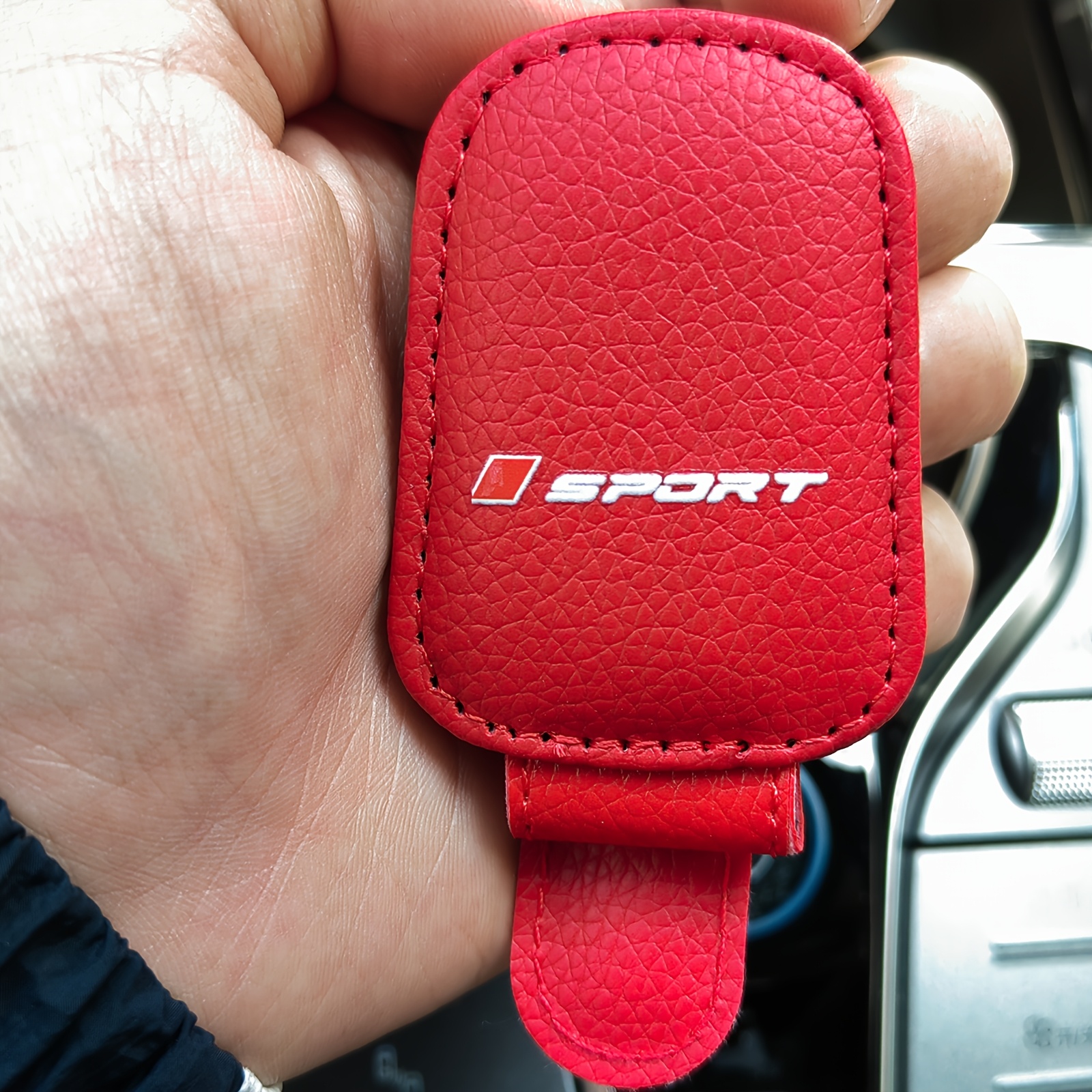 TEMU 1 con clip para gafas de sol para coche, clip magnético de cuero sintético estilo deportivo para gafas de sol, tarjetas, soporte para visera de