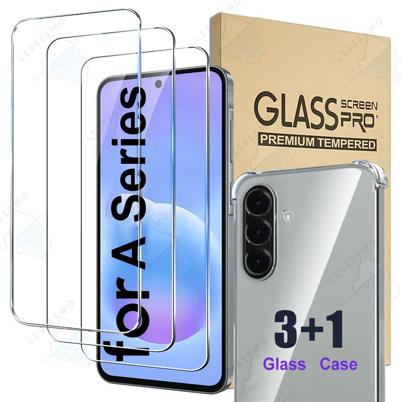 TEMU 1 Shatterproof Transparent Phone Case + 3pcs 9h Tempered Glass Screen Protector Suitable For Galaxy A57/a37, Full Coverage, , Anti-scratch,