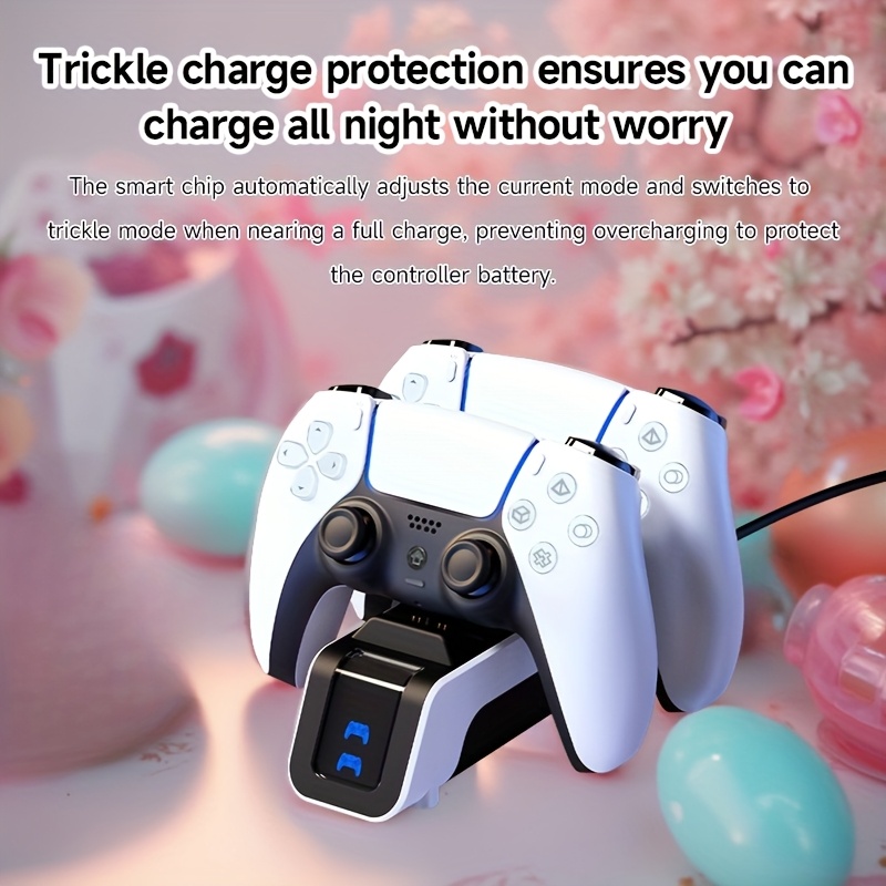 Oplaadstation voor PS5-controller, Oplaadkop met Ademlicht, ABS Materiaal Antislip, Dubbele Snellaadgreep, Zwart-Wit Mechanisch Windontwerp, voor PS5 Accessoires