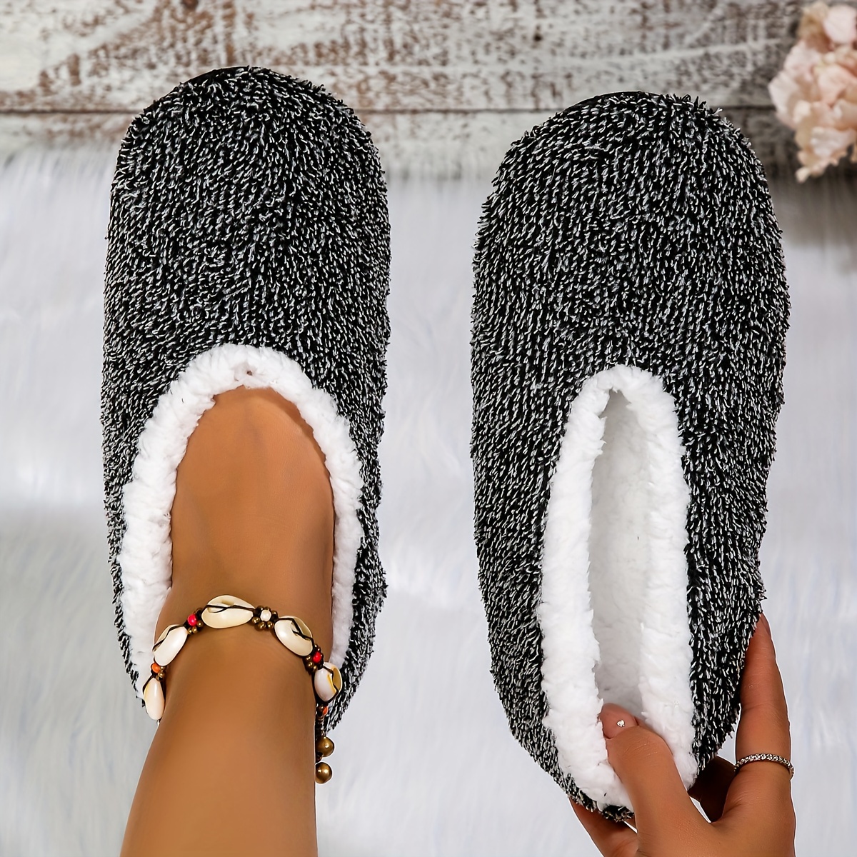 Image of Anzxy Women's Winter House Shoes - Thick Plush-lined Indoor Slippers With Soft Fabric Upper & Sole, Cozy Footwear For Cold Floors, Hand Washable Solid , Women Shoes