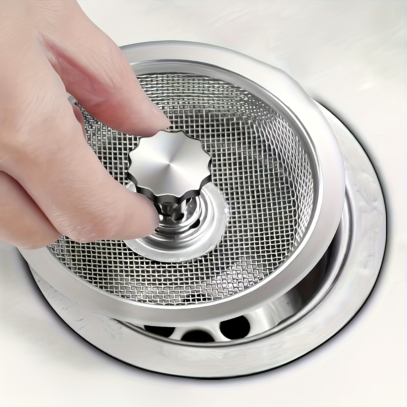 TEMU Stainless Steel Kitchen Sink Strainer Drain - 8.13cm And 5.33cm Mesh, Anti-clog, Suitable For Bathroom, Washroom, And Vanity