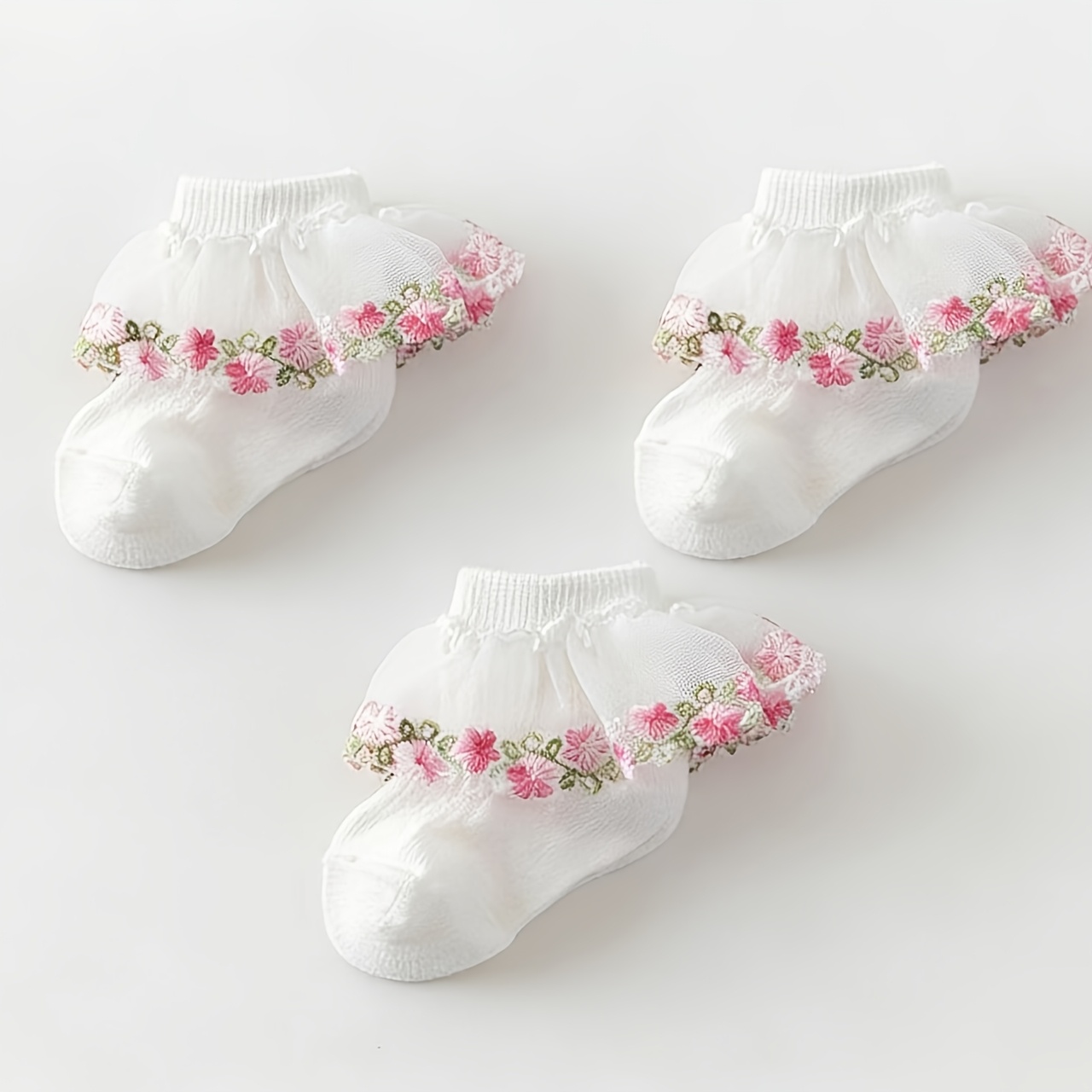 TEMU 1/3 Double Floral Embroidered Mesh Lace Princess Elegant Lace Socks