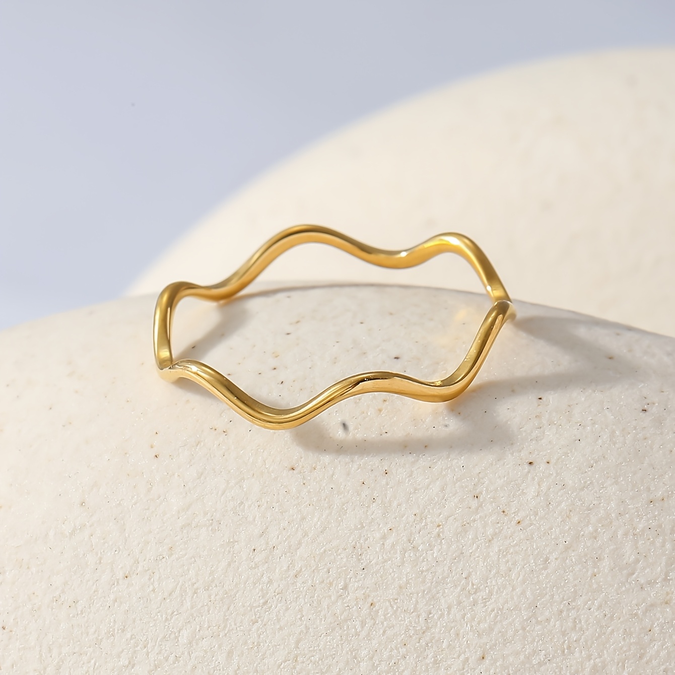 TEMU Europäische und amerikanische Mode Minimalistischer Ring, Wellenmuster-Design, Damen Edelstahl-Verstärkungen, Geeignet für Dates und
