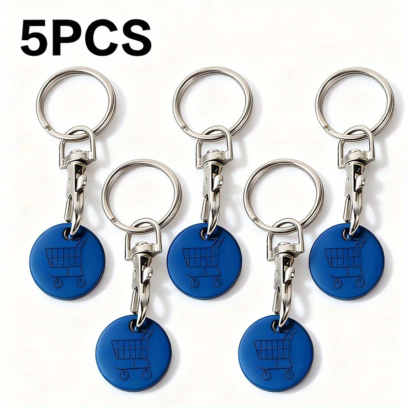 Rejected Shop Keychains 5pcs Set Blue Stainless Steel Token Keychain Supermarket Shopping Cart ...