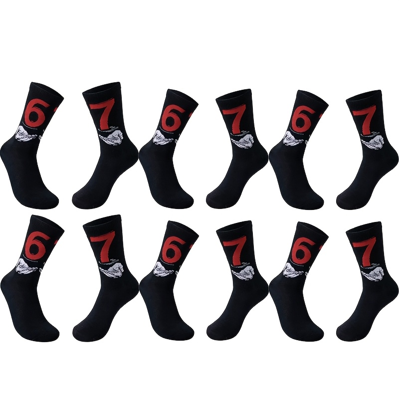 TEMU 1/3/6prs Digital 67 Brain Hole Men's Socks Novelty Mid-calf Socks Pattern Print Socks