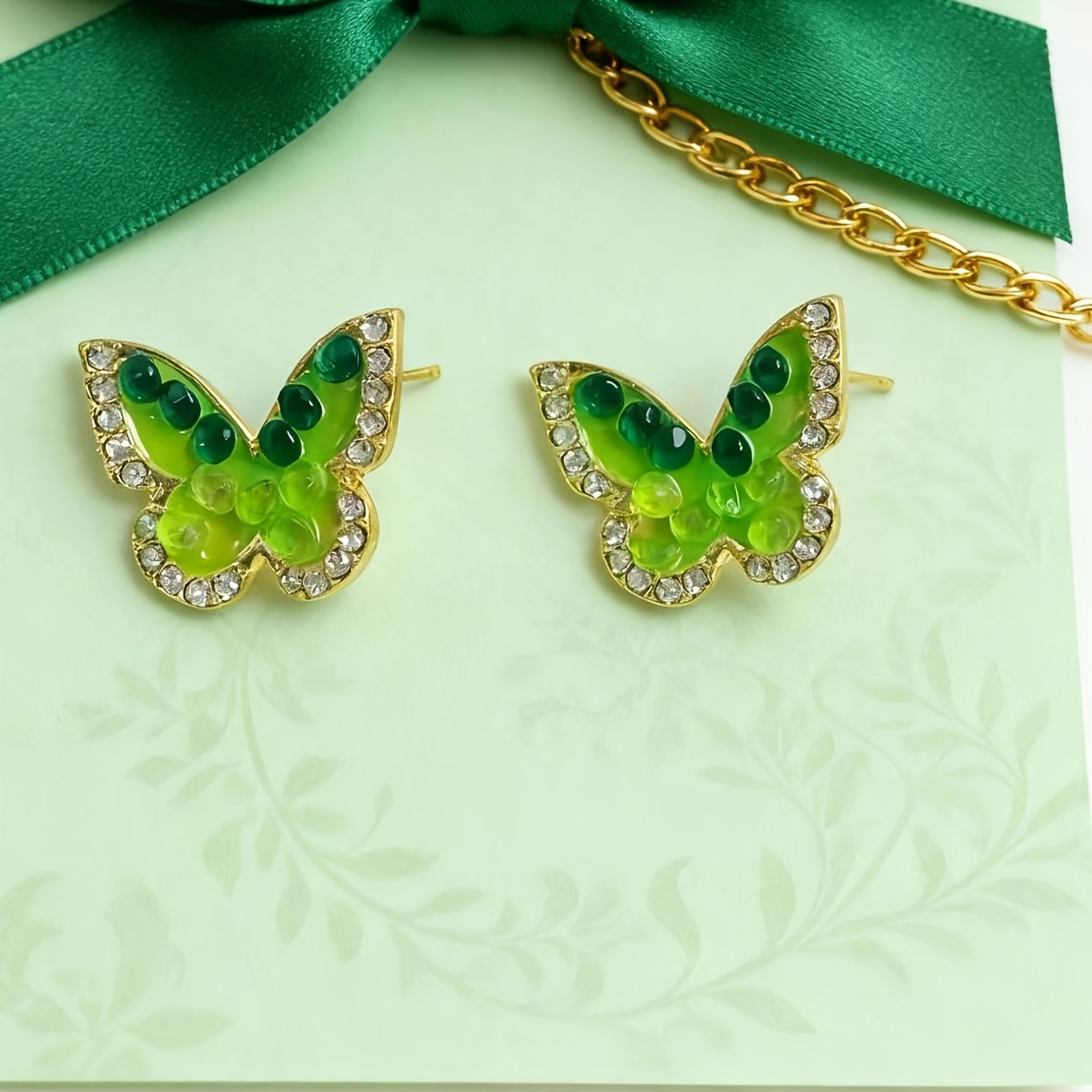 Bohemian Style Fresh Green Jelly Butterfly Stud Earrings